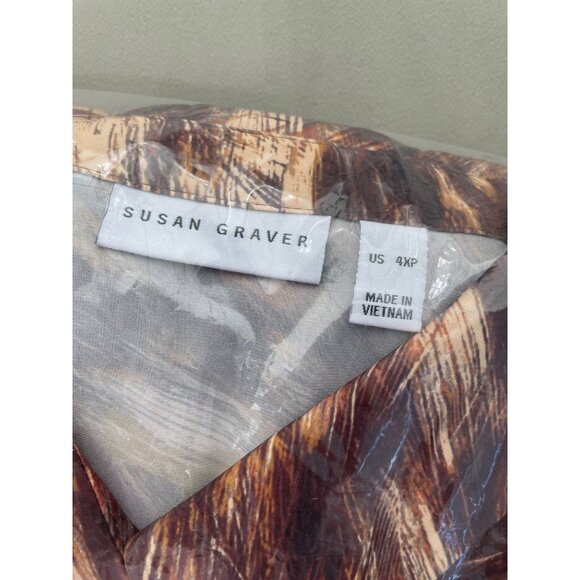 Susan Graver Petite Printed Stretch Charmeuse Big Shirt Size 4X Ginger Spice NEW - Picture 4 of 7